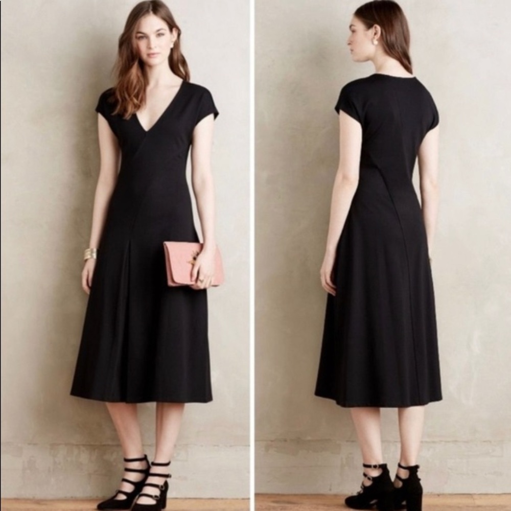 Anthropologie Maeve Amelia Ponte Black Midi Dress
